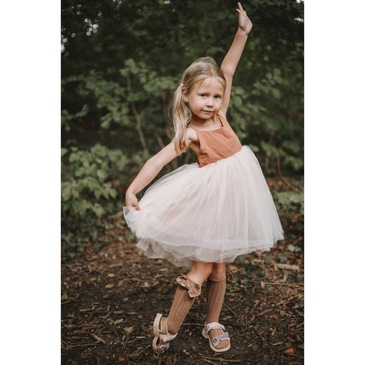 Model Wearing Annie & Charles® Organic Linen Tulle Dress