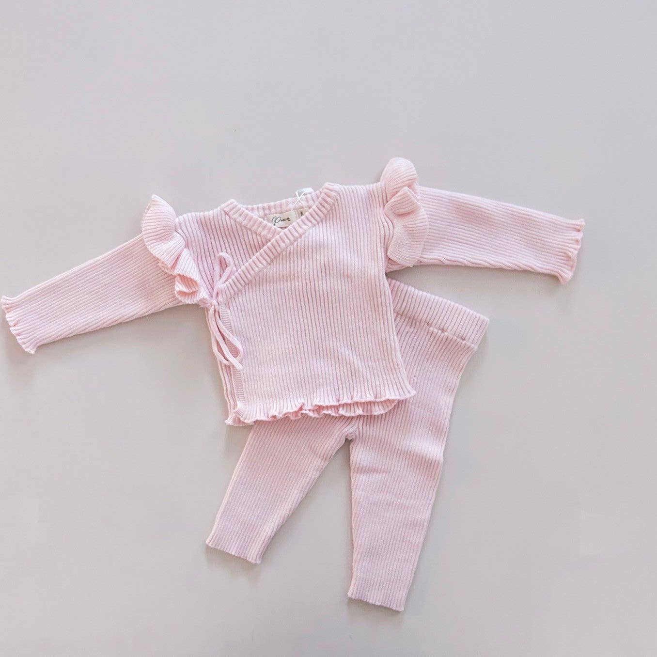 Petite + Co. Ribbed Ruffle Kimono Set | Pink