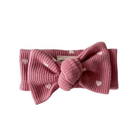 Spearmint Love Organic Waffle Knot Bow, Mauve Heart