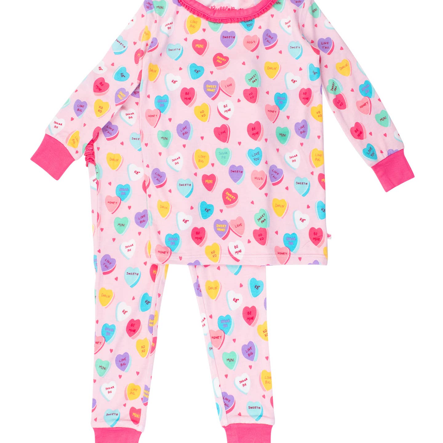 Rufflebutts + Ruggedbutts Toddler Girls Be My Valentine Bamboo Viscose Ruffle Long Sleeve Pajama Set Front 