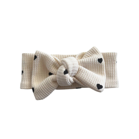 Spearmint LOVE Organic Waffle Knot Bow, Black Heart