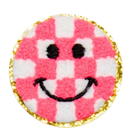 Becco Bags Checkered Smiley Face Patch (Hot Pink) 