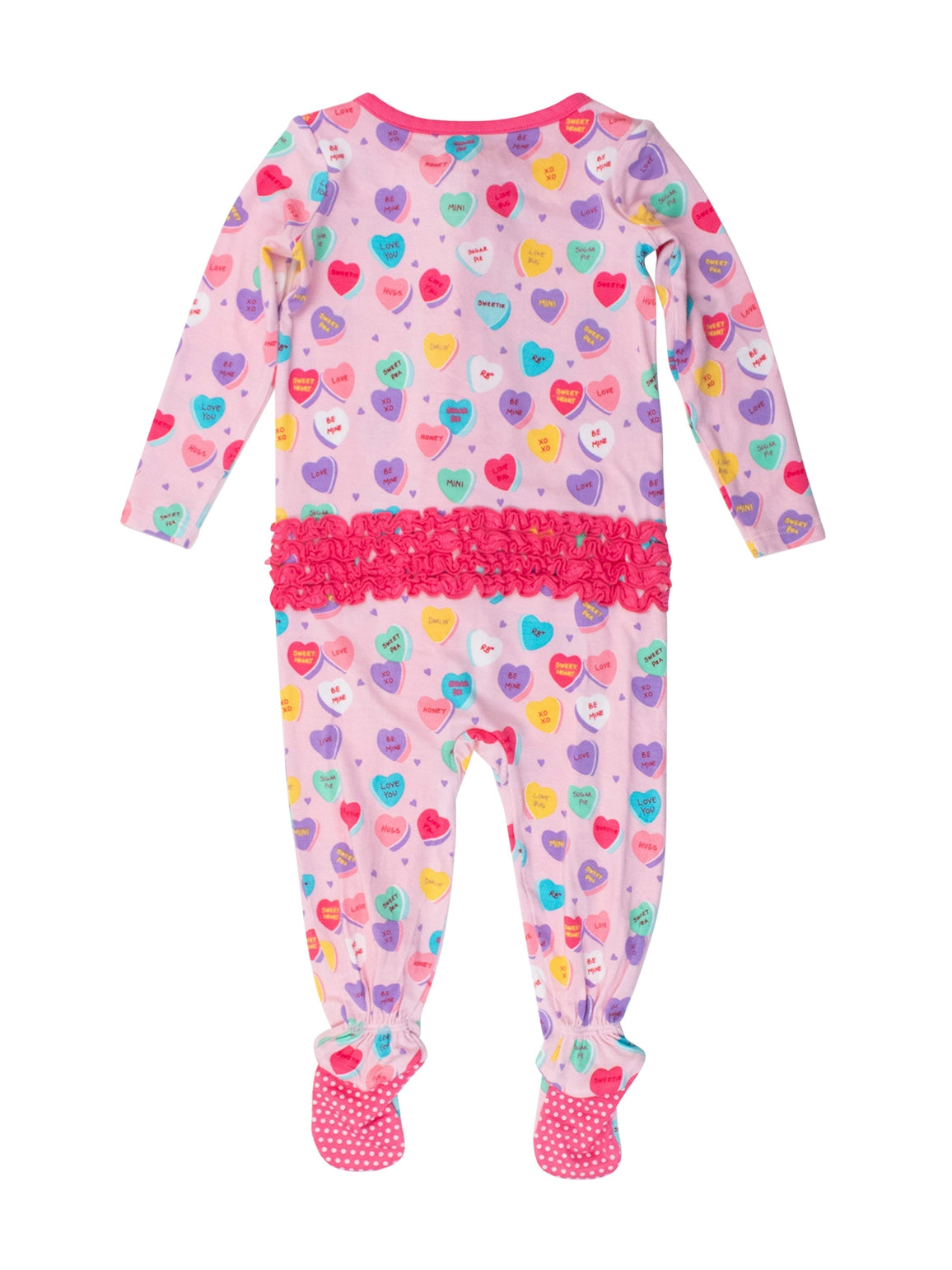 Rufflebutts + Ruggedbutts Baby Girls Be My Valentine Bamboo Viscose Footed Ruffle One Piece Pajama Back