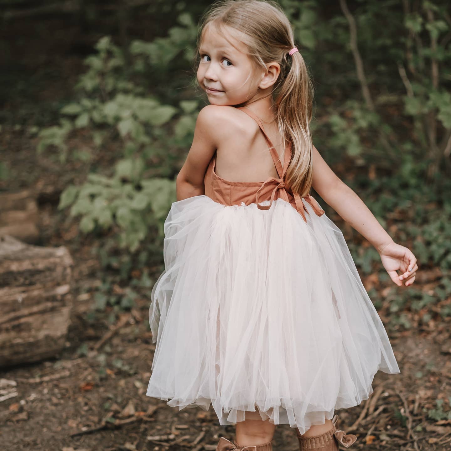 Model Wearing Annie & Charles® Organic Linen Tulle Dress