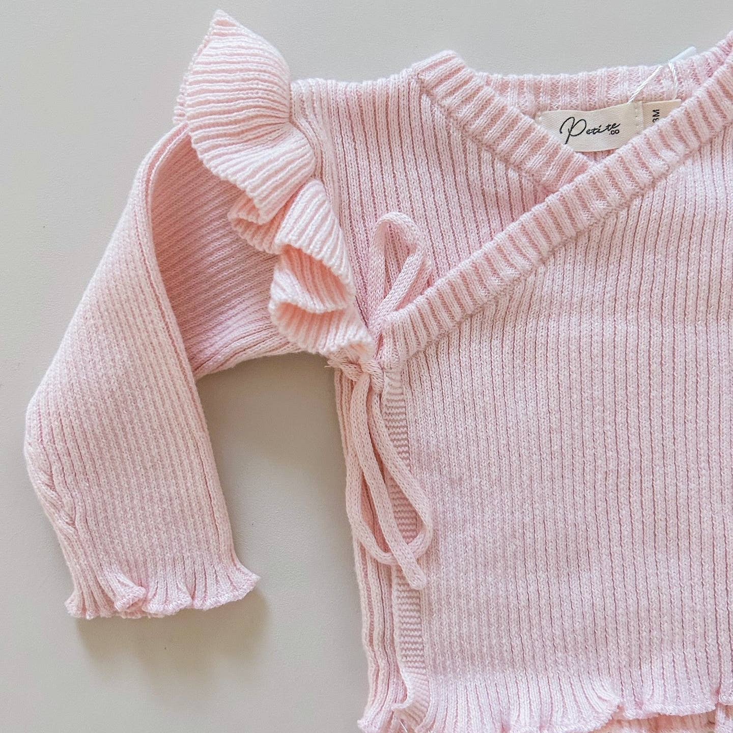 Petite + Co. Ribbed Ruffle Kimono Set | Pink Close Up