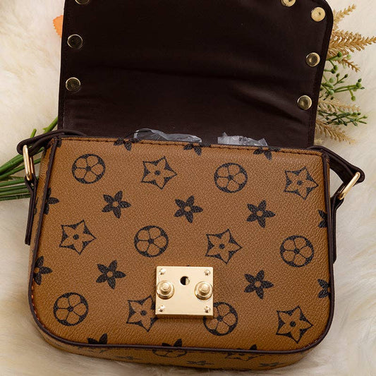 Kids Charm Online Khaki with Brown Trim Spike Detail Crossbody Purse. BBG65153023 M