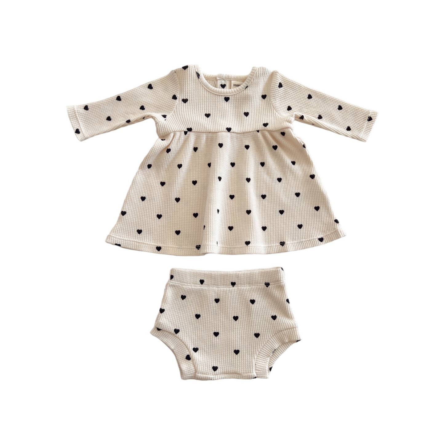 SpearmintLOVE Organic Waffle Simple Dress & Bloomer, Black Heart Seperates