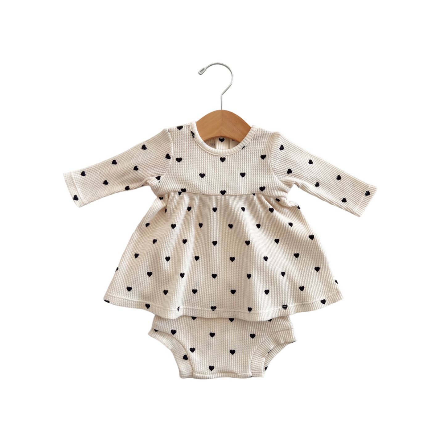 SpearmintLOVE Organic Waffle Simple Dress & Bloomer, Black Heart