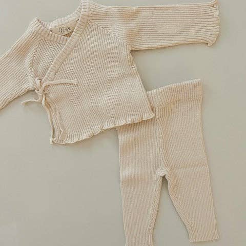 Petite + Co Ribbed Kimono Set | Oat