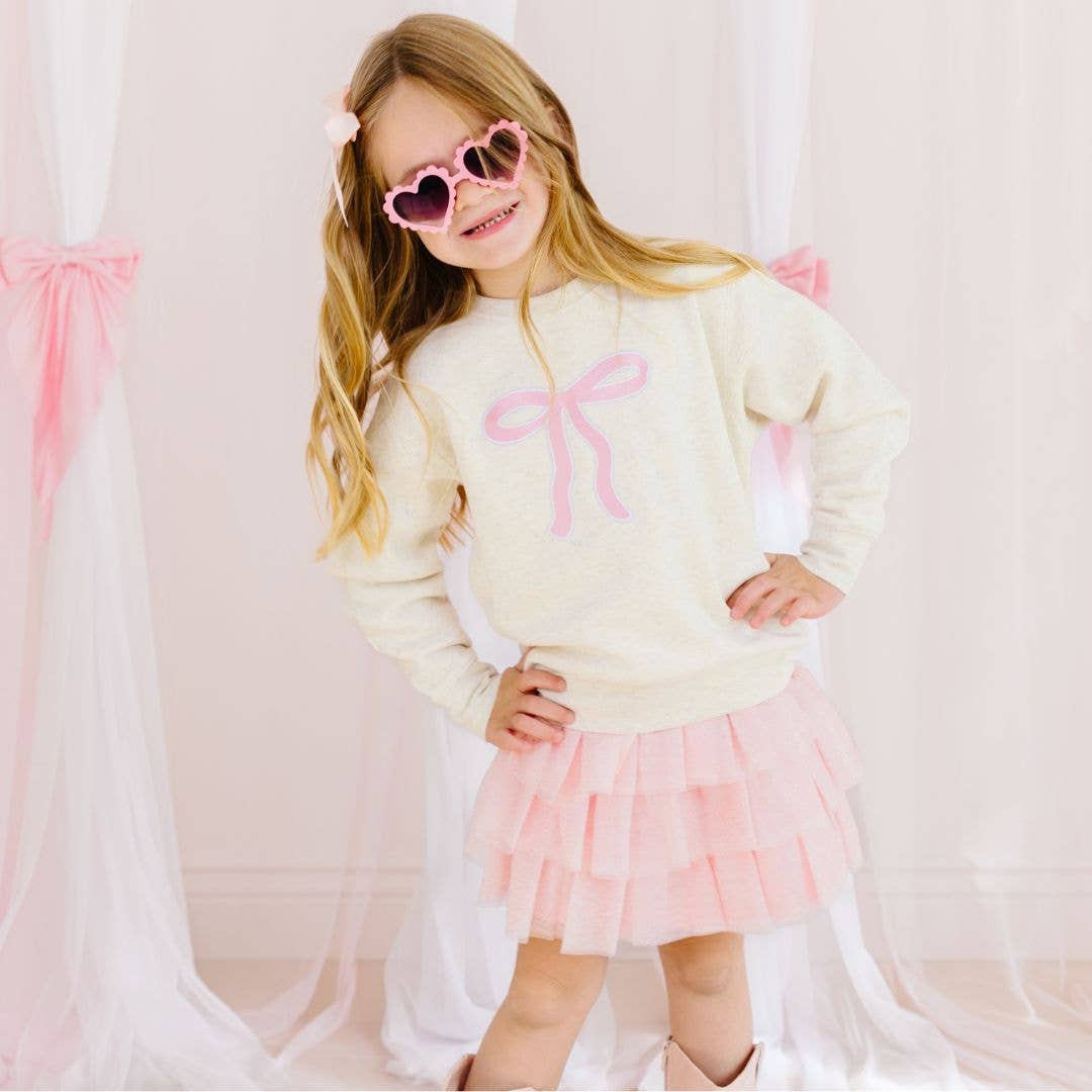 Model Wearing Sweet Wink Ballet Bow Tiered Tutu - Kids Dress Up Skirt - Coquette