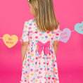 Load image into Gallery viewer, Model Wearing Rufflebutts + Ruggedbutts Girls Be My Valentine Short Sleeve Knit Twirl Dress
