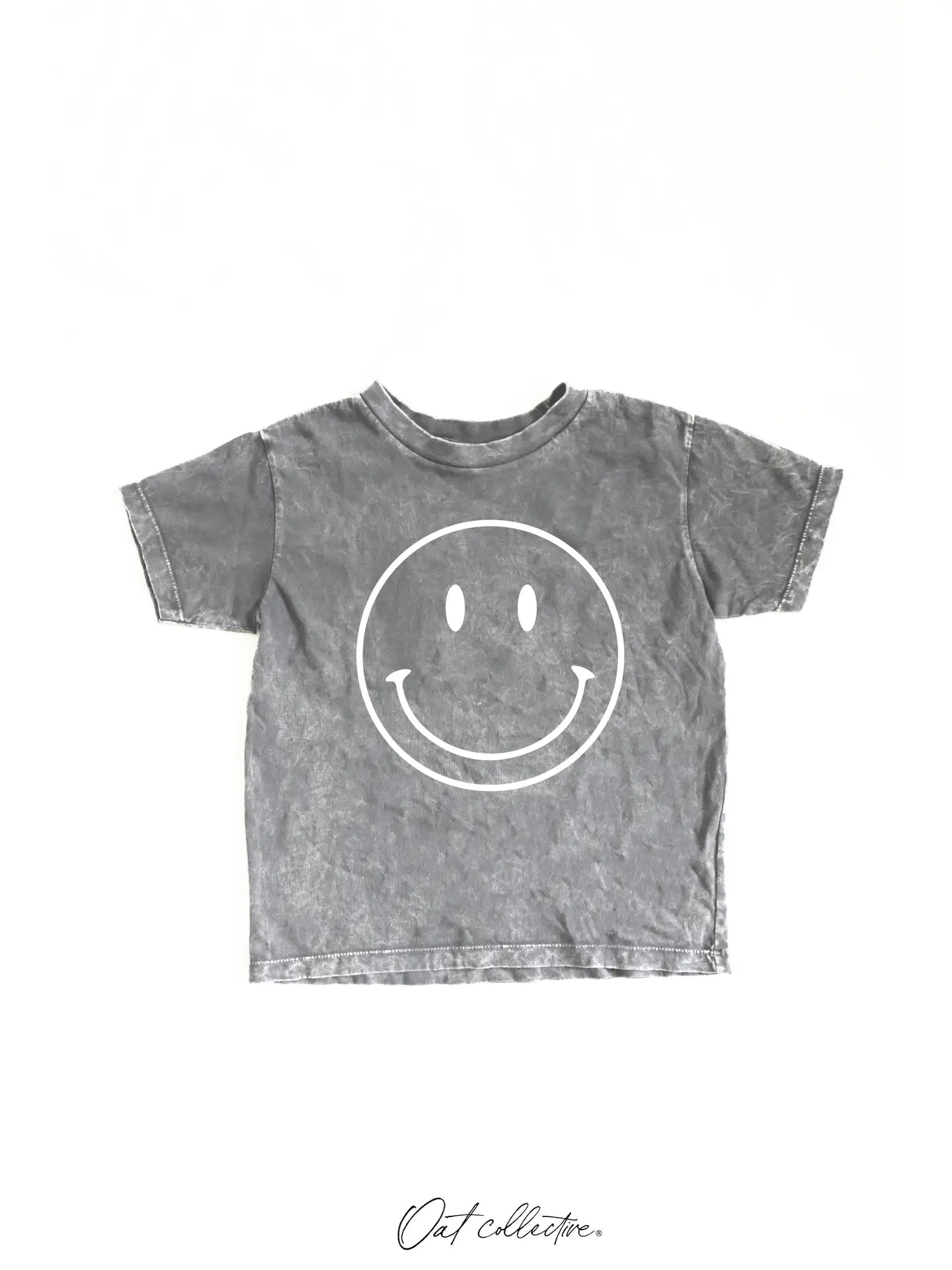 Oat Collective Grey acidwash smiley face tee