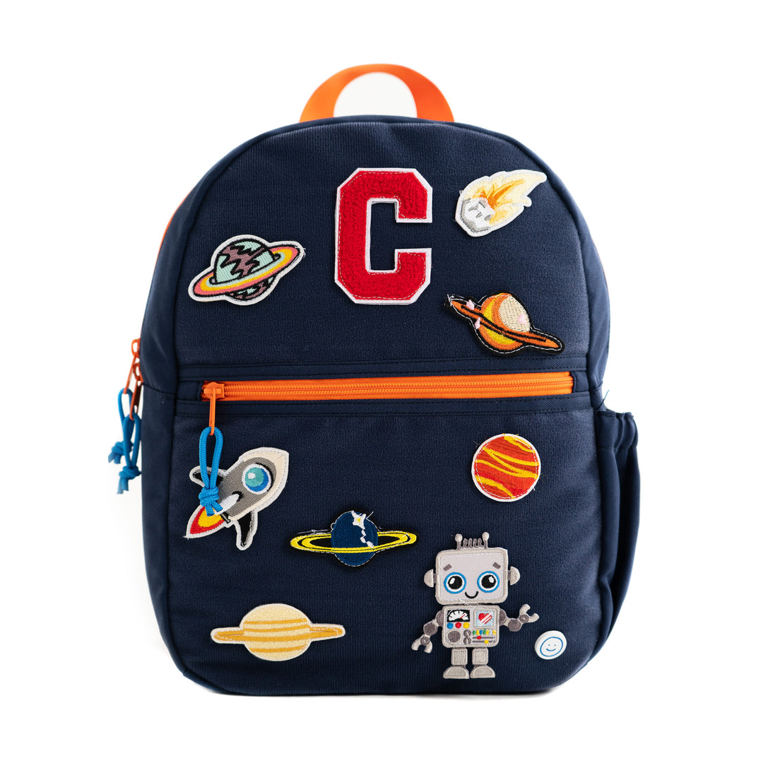 Becco Bags Small Becco Backpack - Kids Sport Navy/Citrus Front With Patches