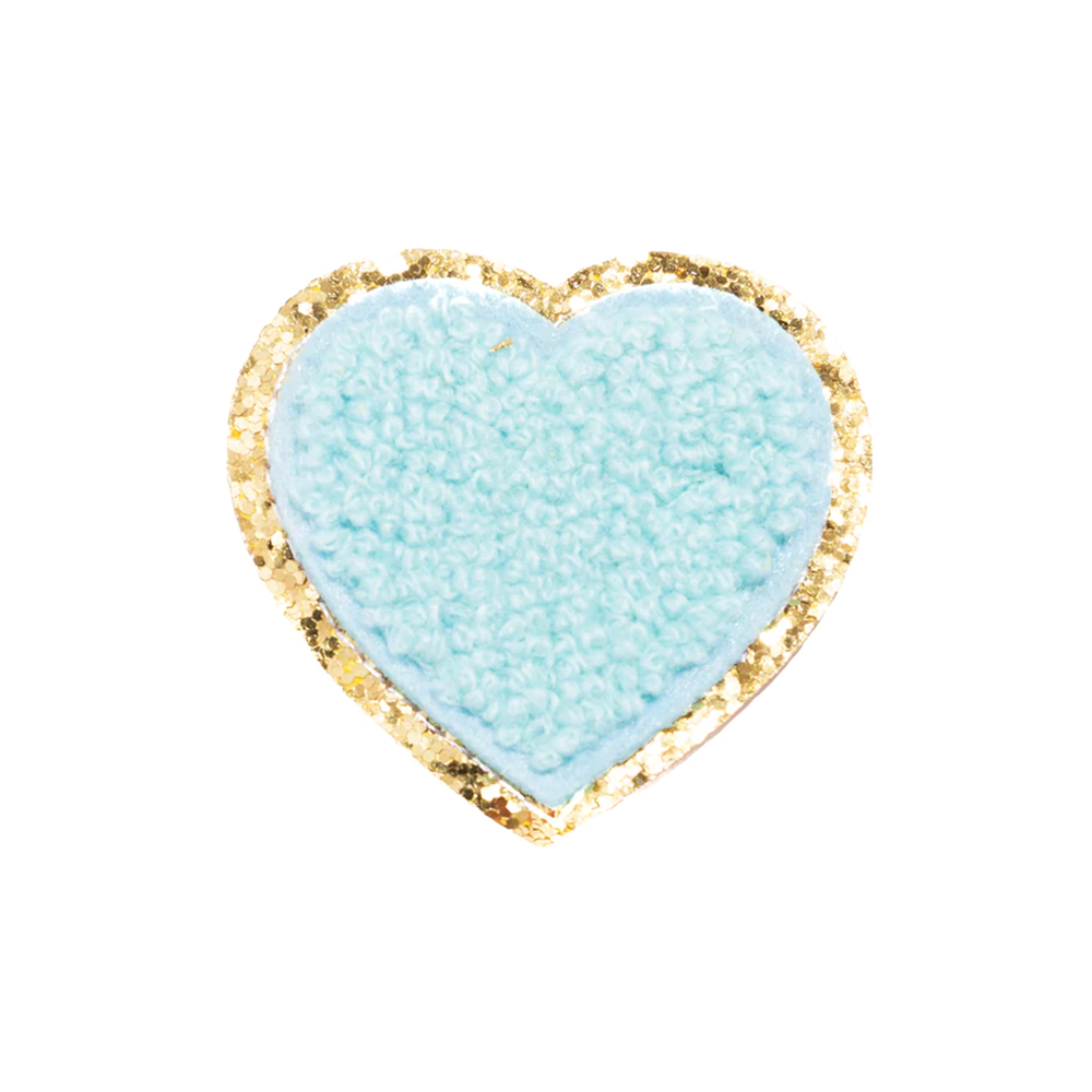 Chenille Sparkle Heart Patches (Set of 2) Aqua