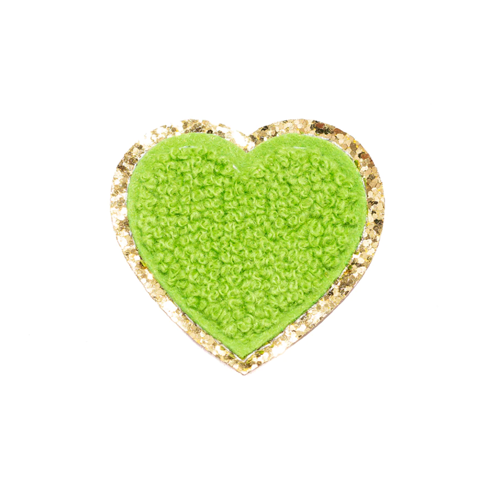 Becco Bags Chenille Sparkle Heart Patches (Set of 2) Green