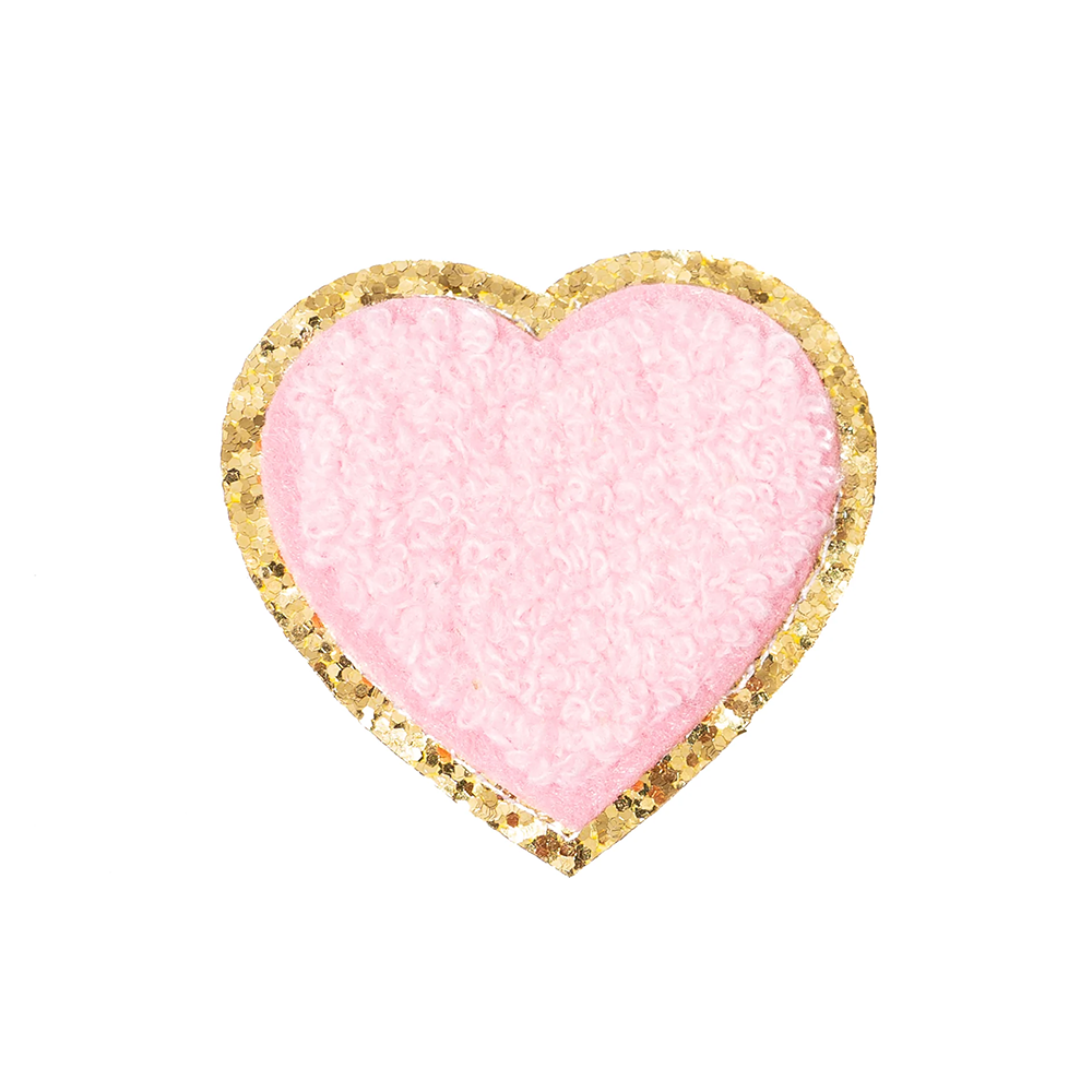 Becco Bags Chenille Sparkle Heart Patches (Set of 2) Pink