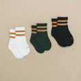 Load image into Gallery viewer, Olive and Scout Crew socks brown stripe 3-pack flatlay
