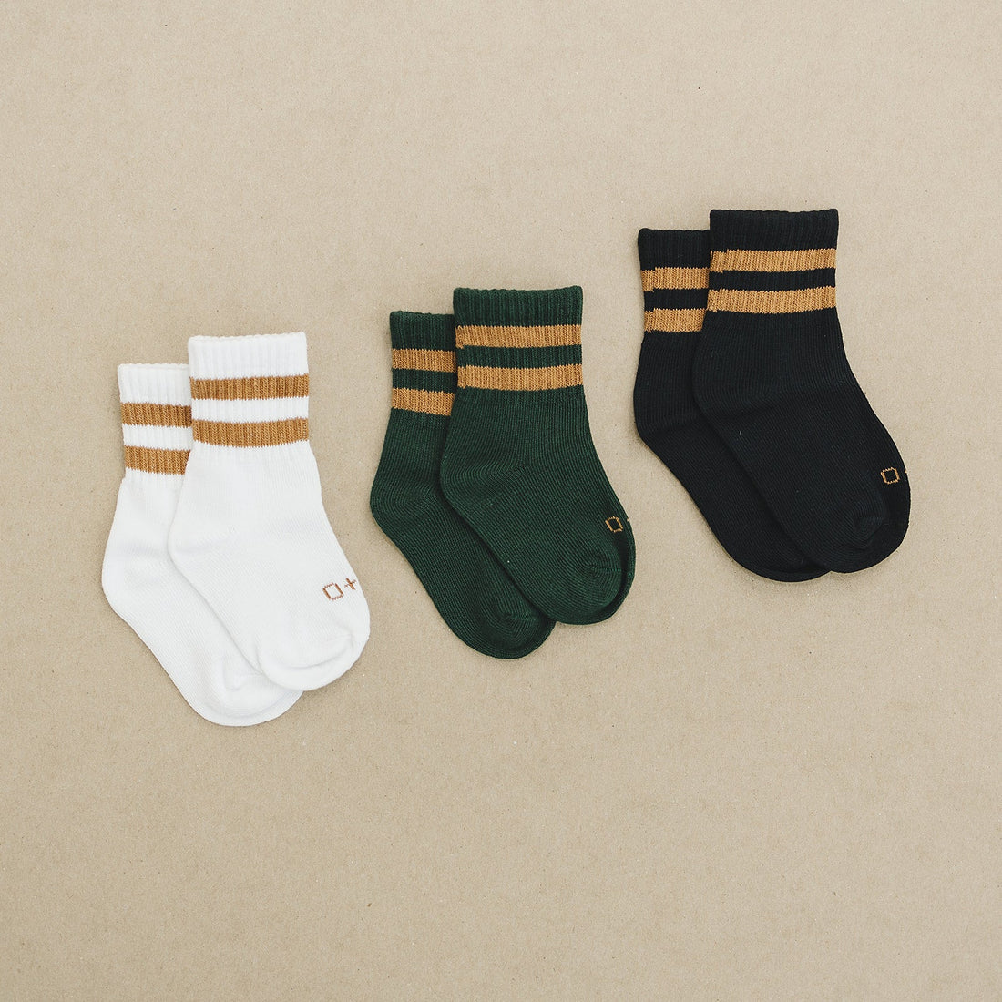 Olive and Scout Crew socks brown stripe 3-pack flatlay