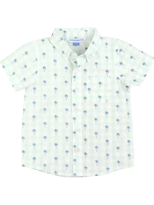 Palm Tree Gingham Button Down Shirt