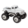 Load image into Gallery viewer, A side view of a white Chevy pickup monster truck toy.
