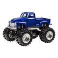 Load image into Gallery viewer, A side view of a blue Chevy pickup monster truck toy.
