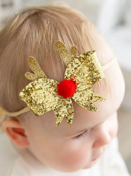 Glitter Reindeer Bow Headband