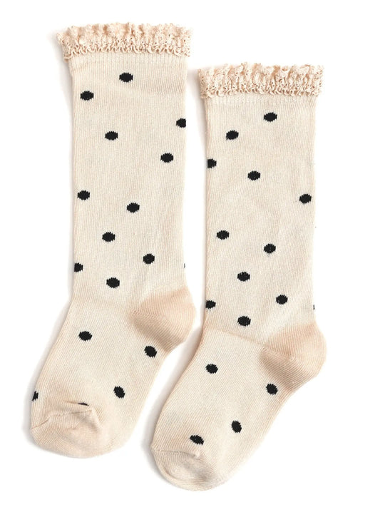 Vanilla Dot Lace Top Knee High Socks