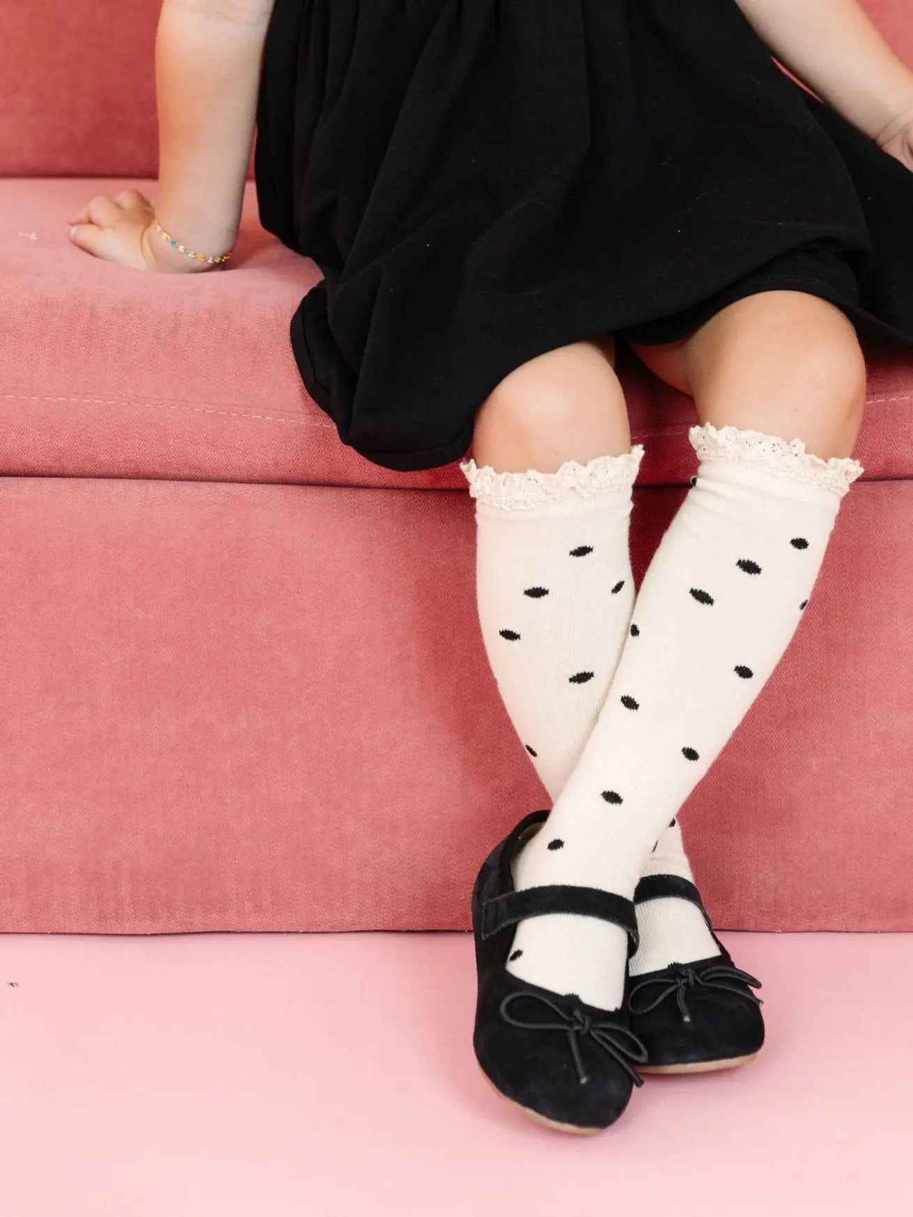 Vanilla Dot Lace Top Knee High Socks