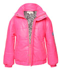 Load image into Gallery viewer, Neon Pink Faux Leather Puffy Jacket
