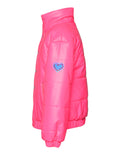 Load image into Gallery viewer, Neon Pink Faux Leather Puffy Jacket
