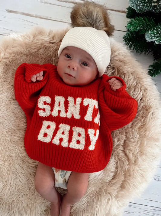 Baby wearing SpearmintLOVE Knit Sweater, Santa Baby