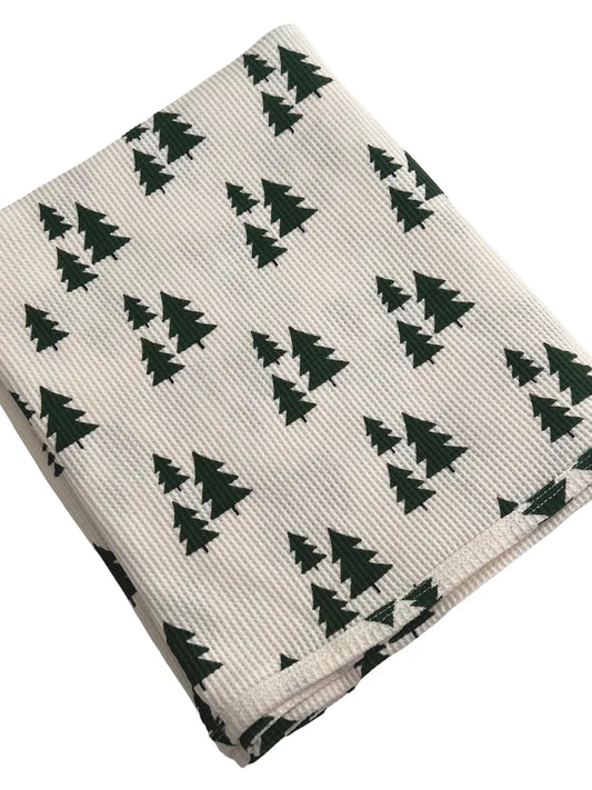 SpearmintLOVE Organic Cotton Waffle Swaddle, Forest Green Trees