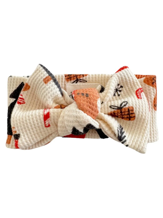 SpearmintLOVE Organic Waffle Knot Bow, Gingerbread Wonderland Snow