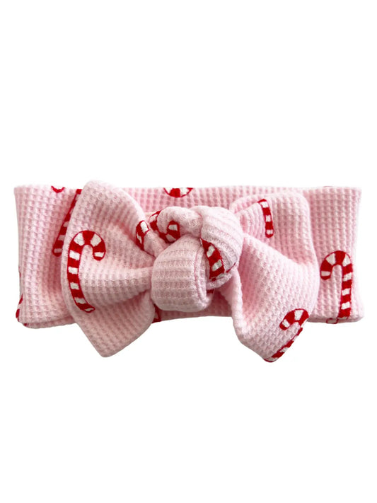 SpearmintLOVE Organic Waffle Knot Bow, Pink Candy Cane