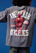 Load image into Gallery viewer, Model showing the back of Lola and the boys FLASH™ ATHLETIC GREY LONG SLEEVE SHIRT
