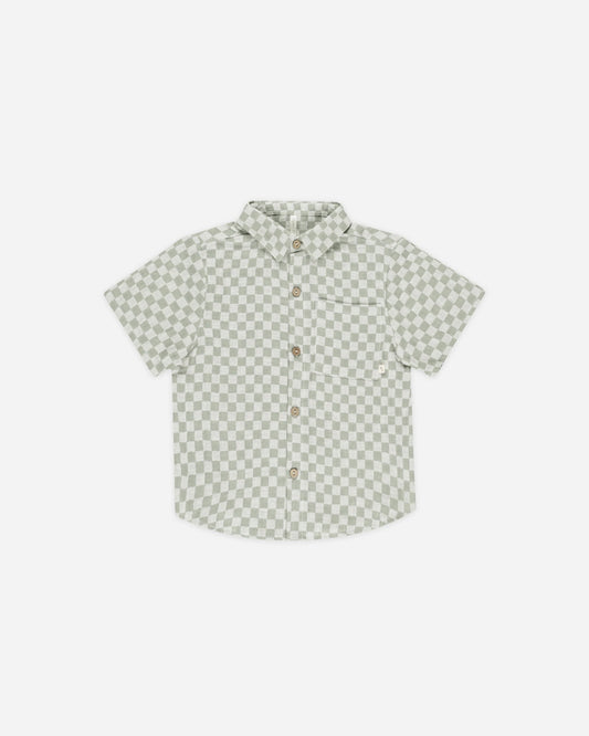 Rylee + Cru Collared Short Sleeve Shirt || Sage Check