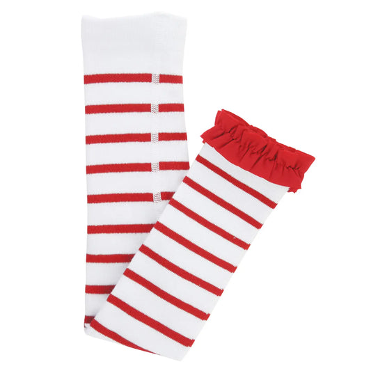 Rufflebutts + Ruggedbutts Girls Red & White Stripe Patterned Footless Ruffle Tights