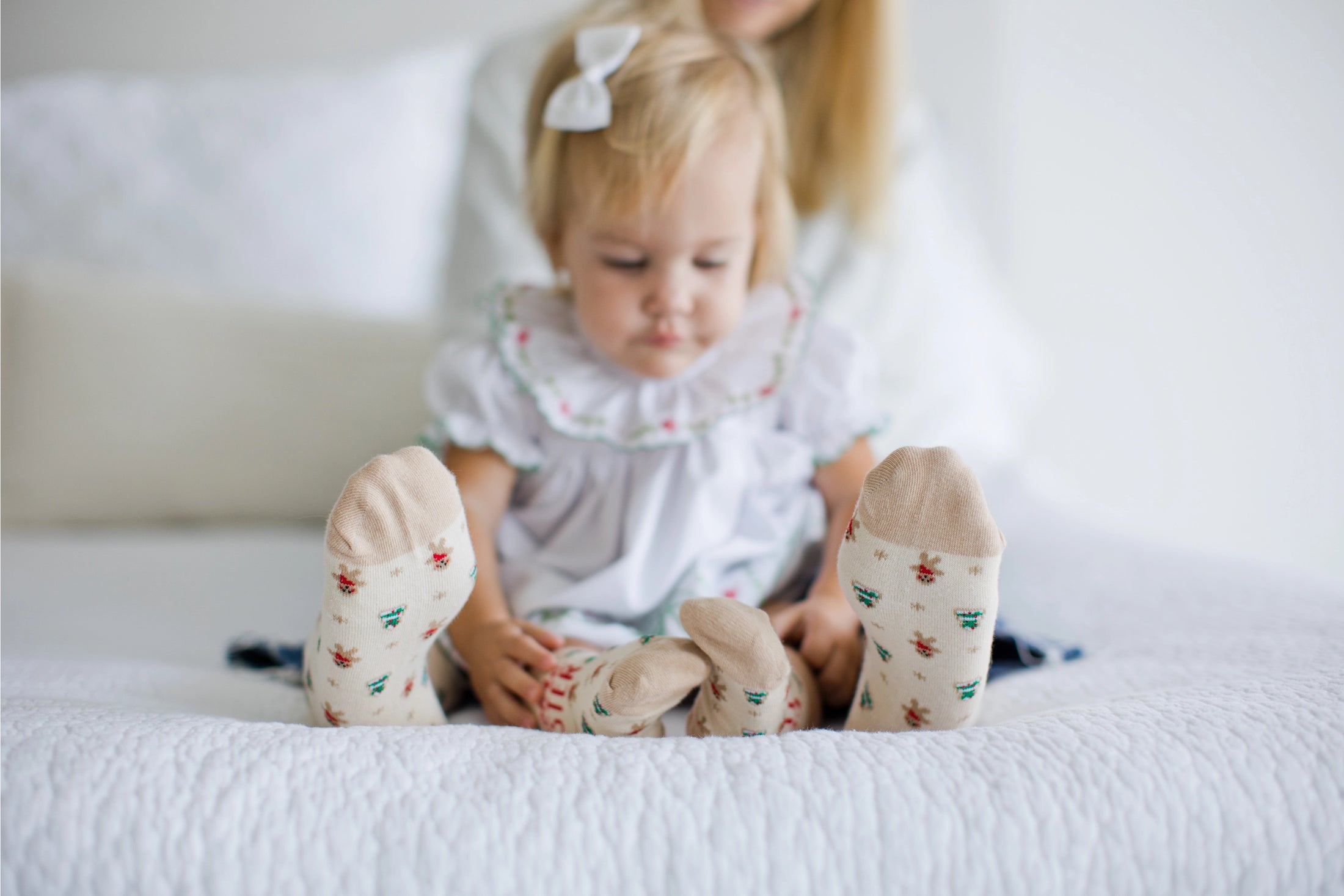 Pearhead Cookie Baker & Tester Christmas Parent & Baby Sock Set on models