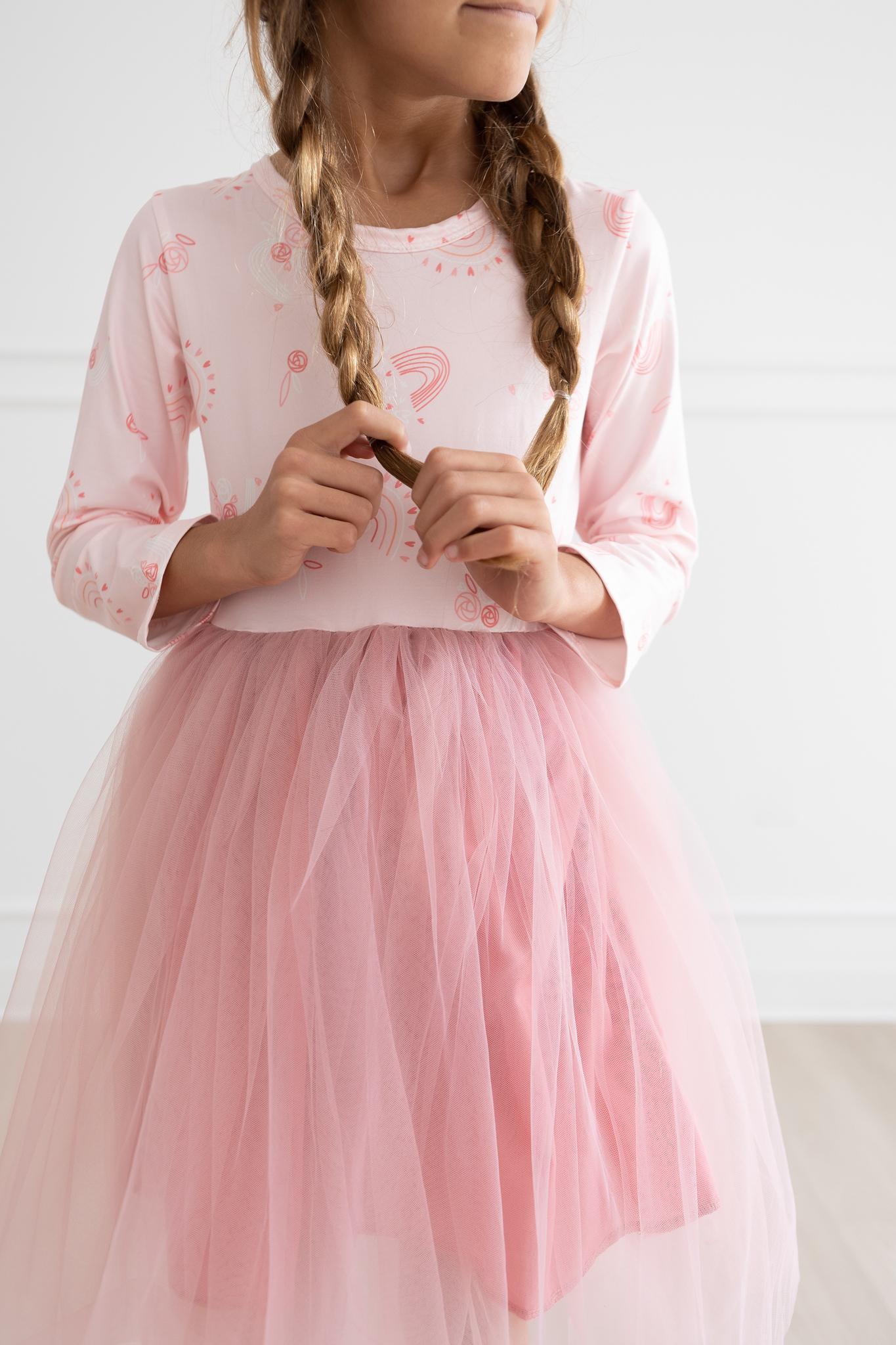 Mila & Rose Rainbow Tulle Long Sleeve Dress