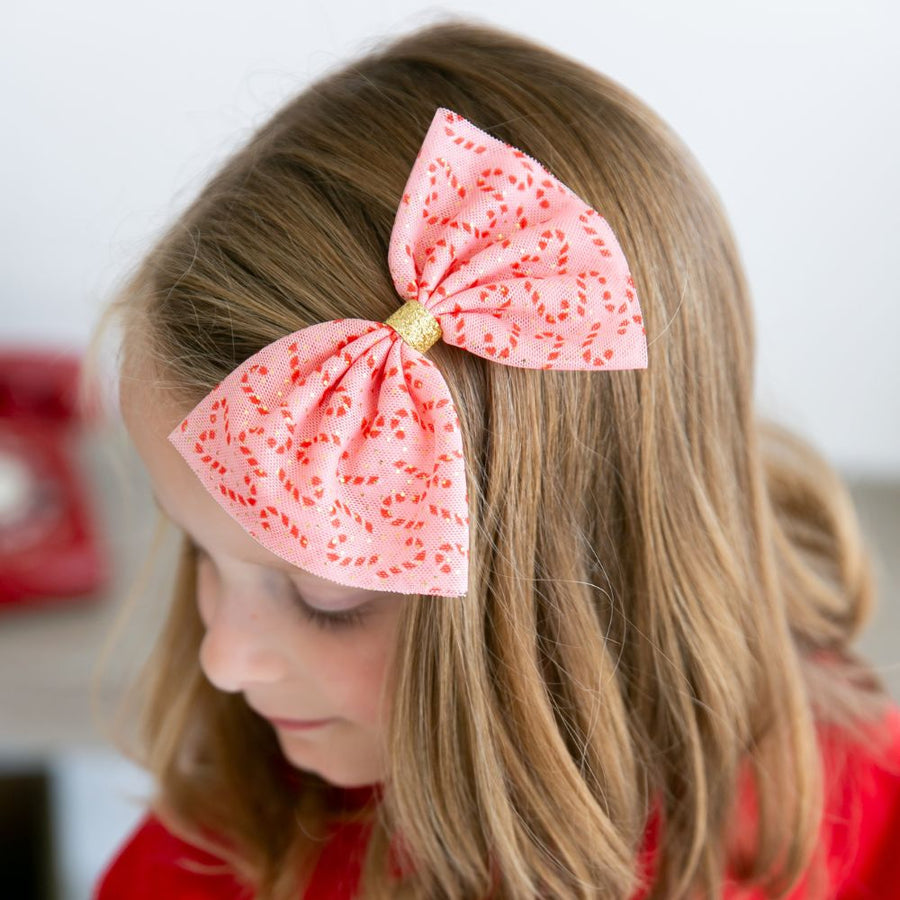 Candy Cane Christmas Tulle Bow Clip