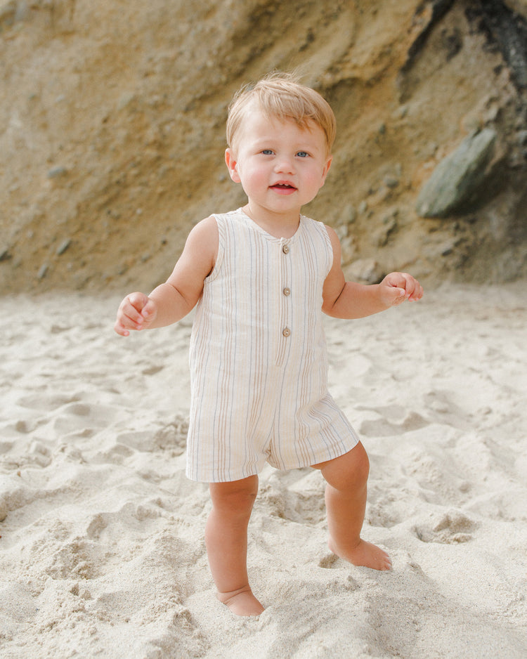 Model Wearing Rylee & Cru Maverick Romper || Summer Stripe