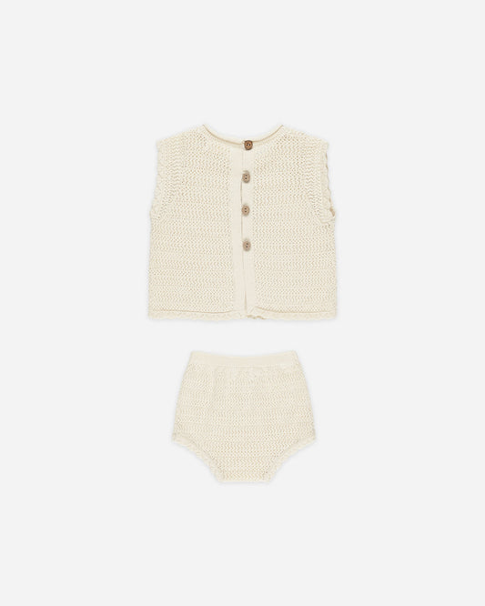 Rylee & Cru Scallop Knit Baby Set || Cherry Back