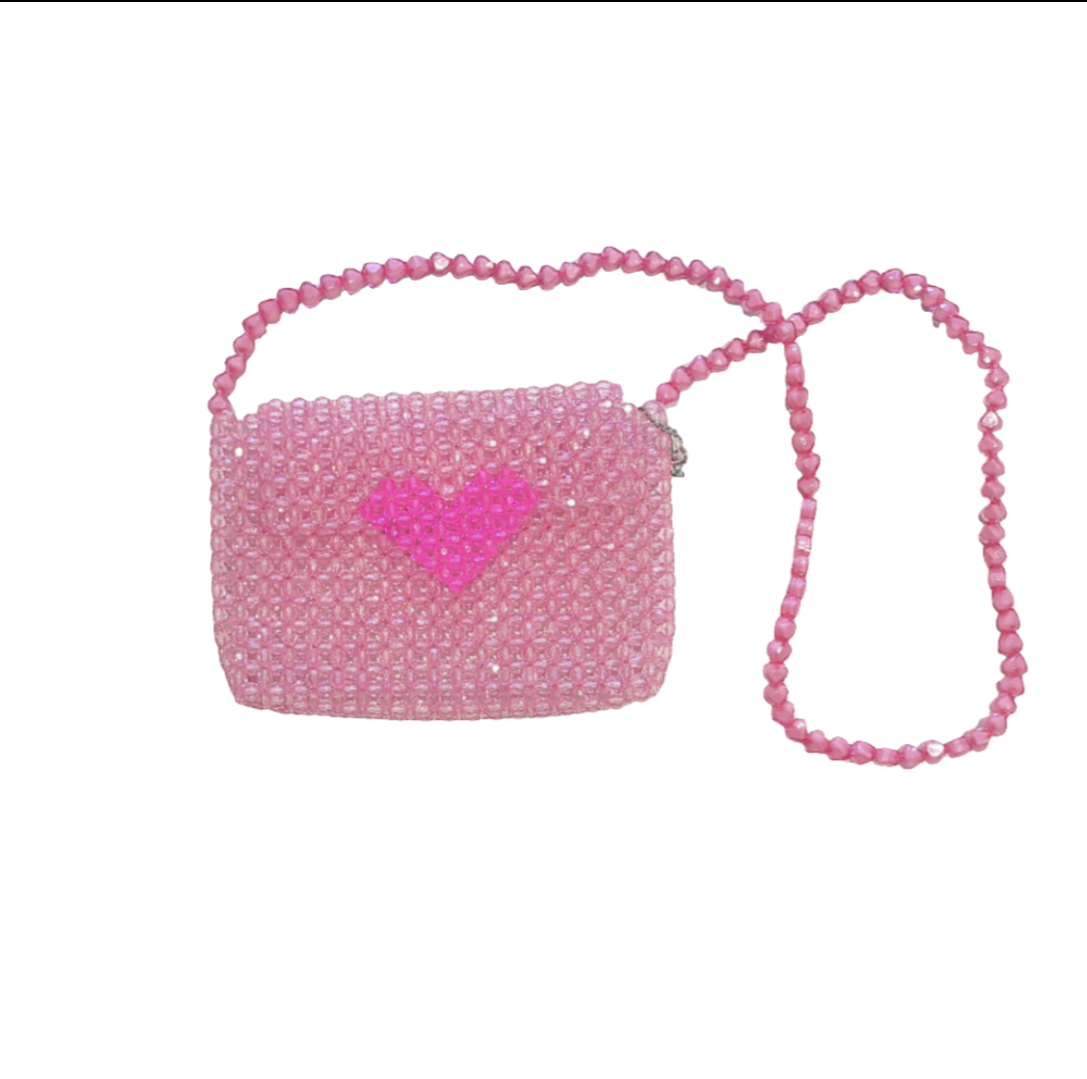 Pink Beaded Heart Bag