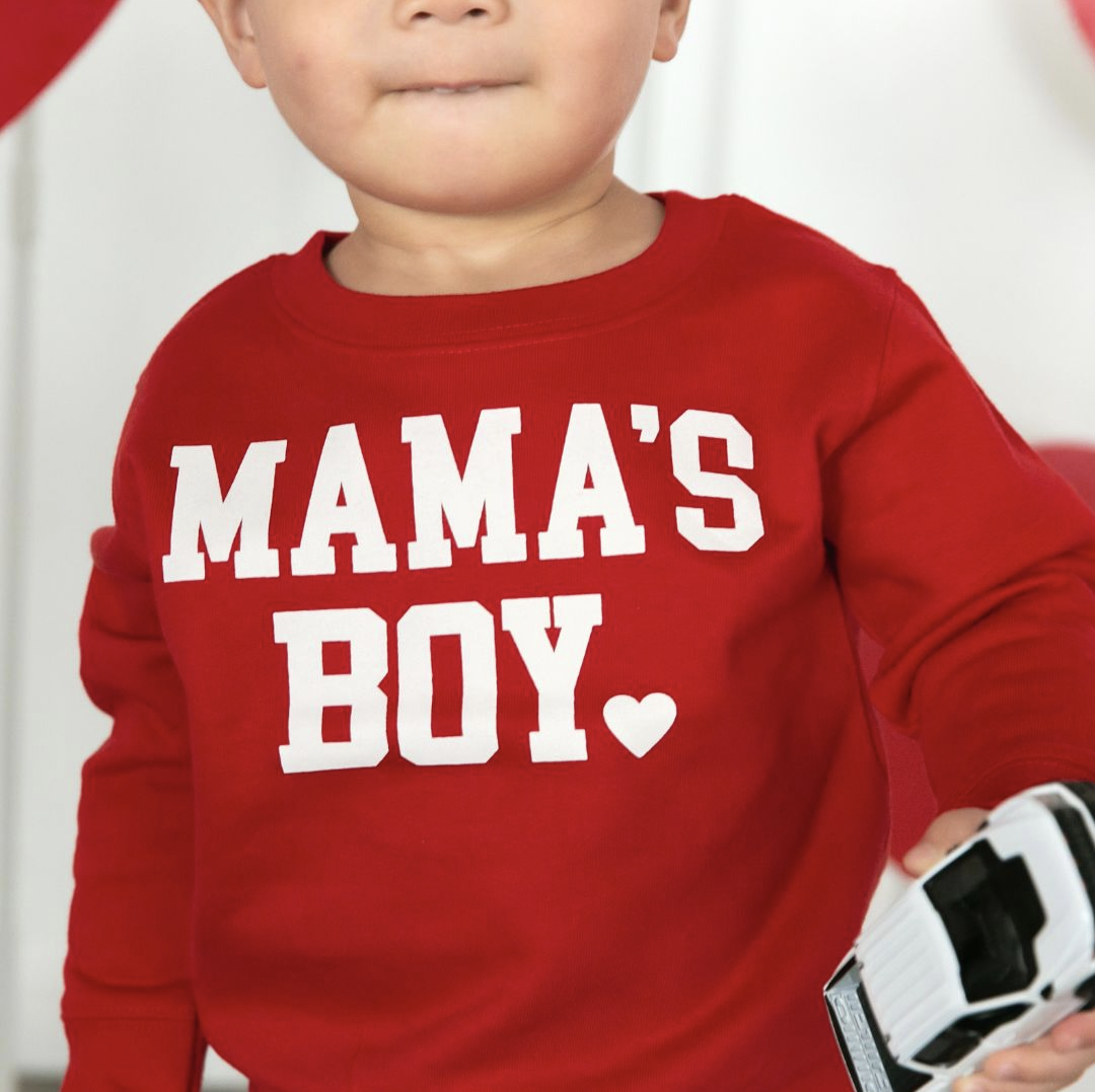 Model Wearing Sweet Wink Mama's Boy Valentine's Day Sweatshirt 