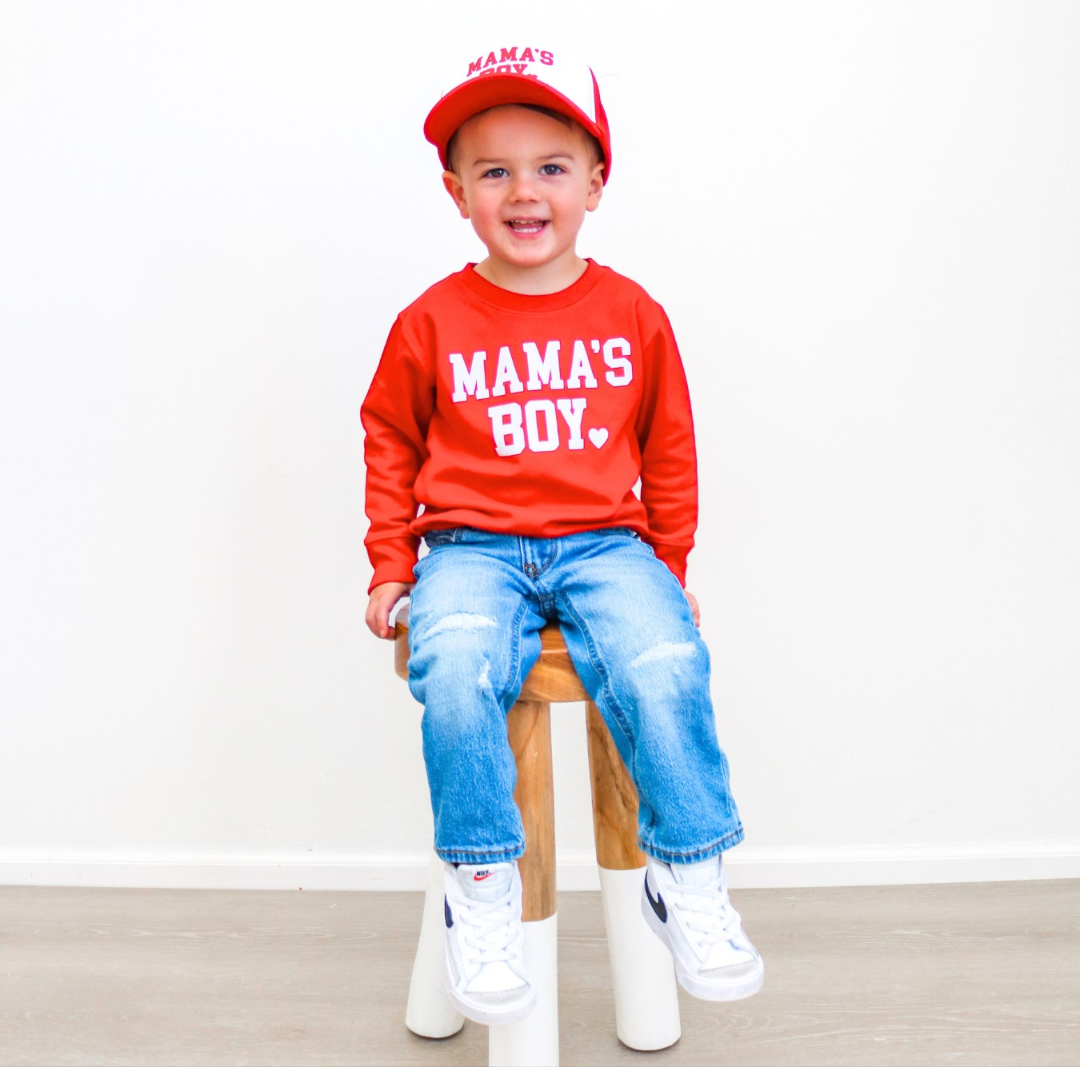 Model Wearing Sweet Wink Mama's Boy Valentine's Day Sweatshirt 