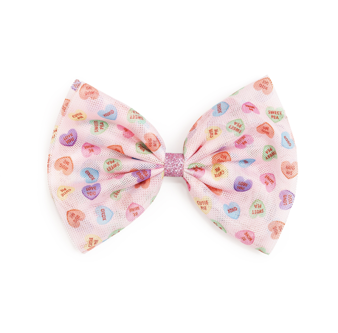 Sweet Wink Candy Hearts Valentine's Day  Tulle Bow Clip 