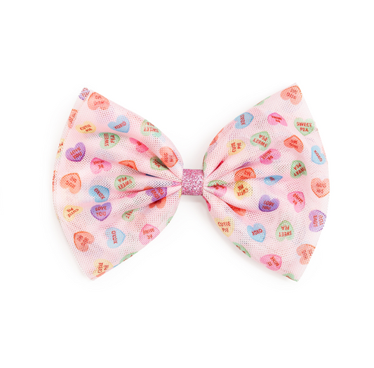 Sweet Wink Candy Hearts Valentine's Day  Tulle Bow Clip 