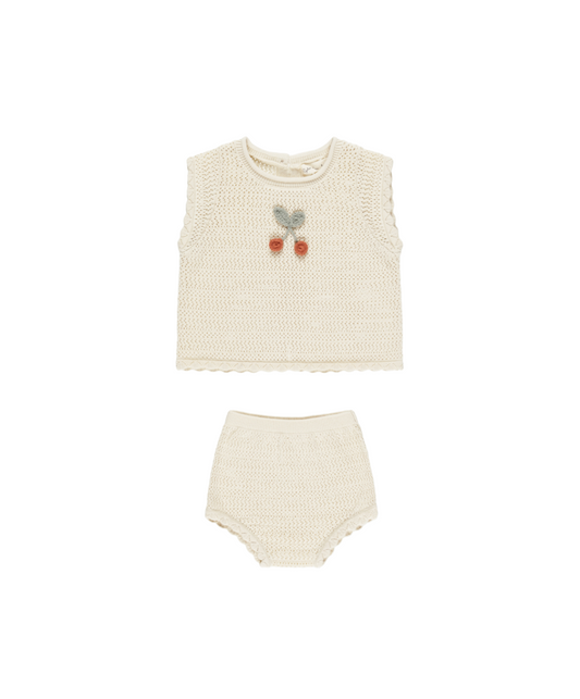 Rylee & Cru Scallop Knit Baby Set Cherry