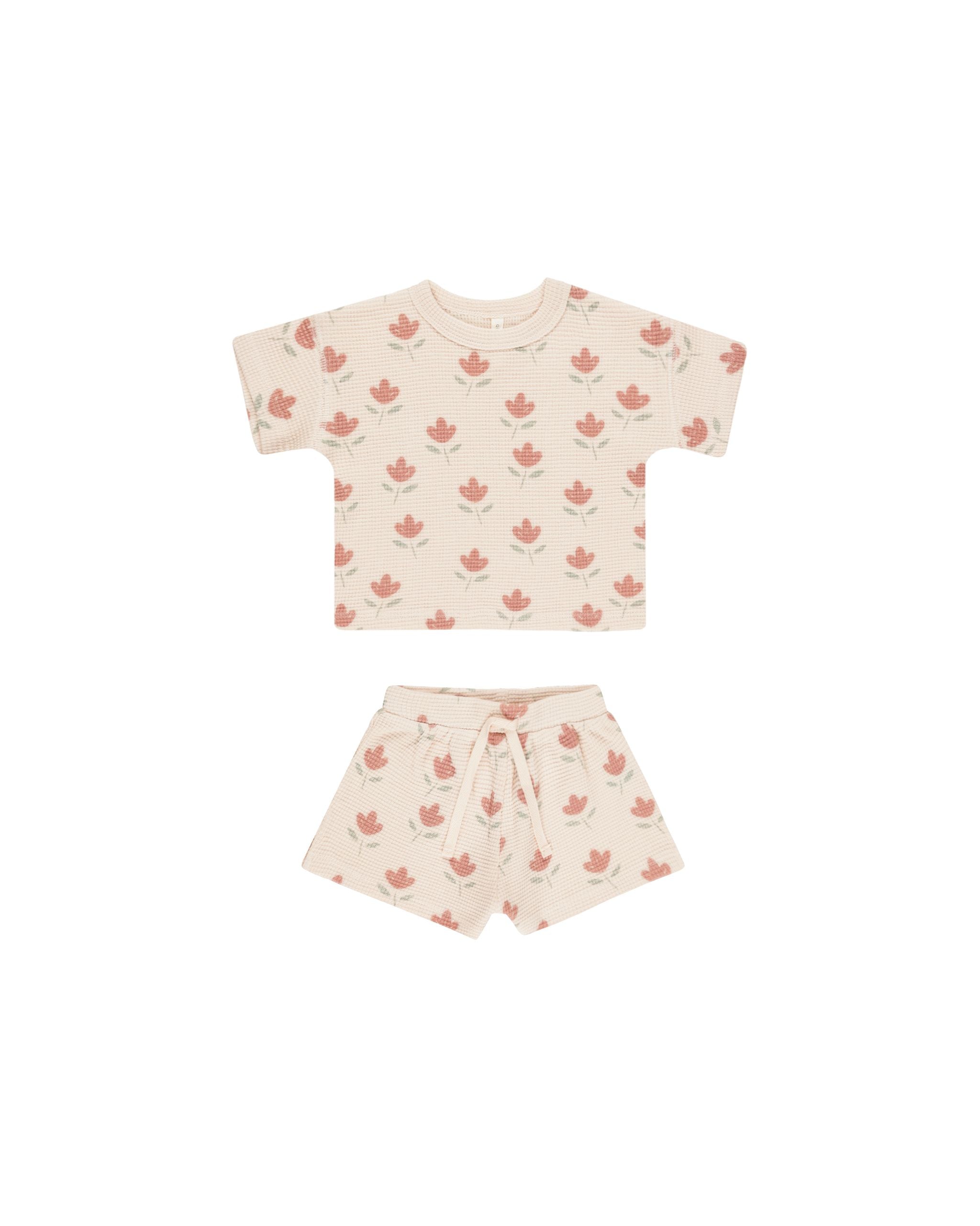 Quincy Mae Waffle Tee + Short Set || Tulips