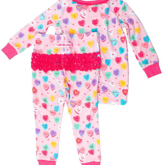 Rufflebutts + Ruggedbutts Toddler Girls Be My Valentine Bamboo Viscose Ruffle Long Sleeve Pajama Set Back